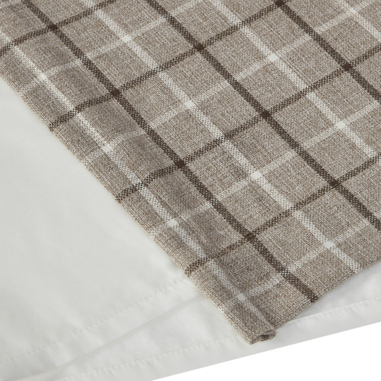 Gray Plaid Light-Filtering Polyester Curtain Panel with Fleece Lining