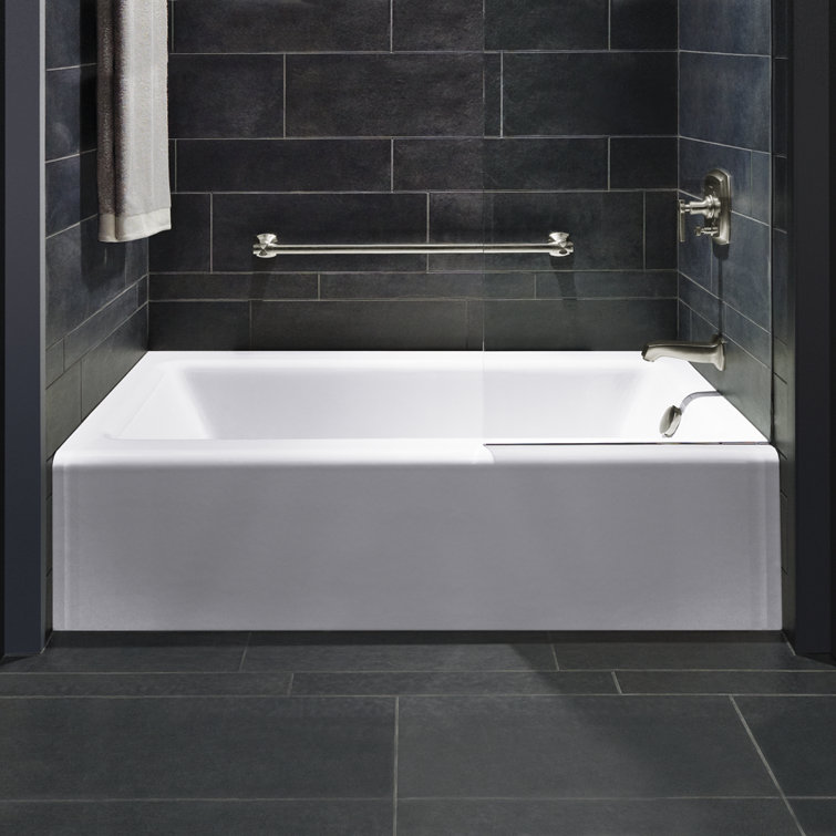 White Cast Iron Alcove Bathtub with Right Drain