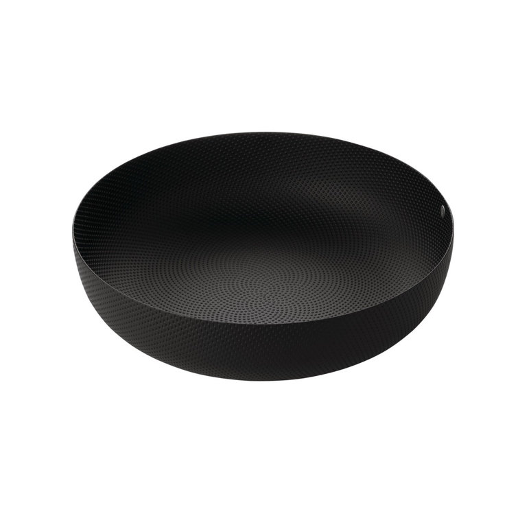 Black Textured Steel Round Serving Basket, 9.45"
