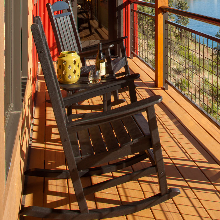 Black Polywood 3-Piece Outdoor Rocking Chair Set
