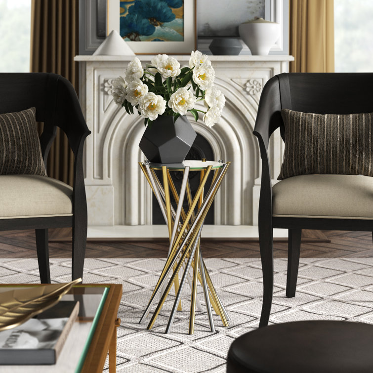 Electrum Kinetic Round Mirrored Accent Table in Brass and Nickel