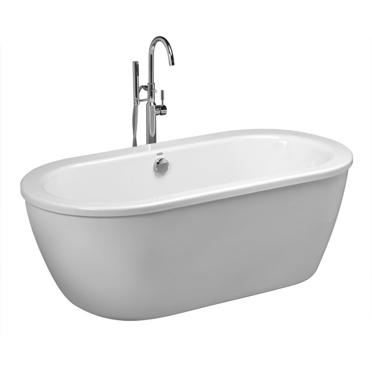 Cadet 66'' White Acrylic Freestanding Soaking Bathtub with Faucet