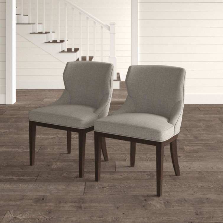 Set of 2 Gray Upholstered Walnut Dining Side Chairs