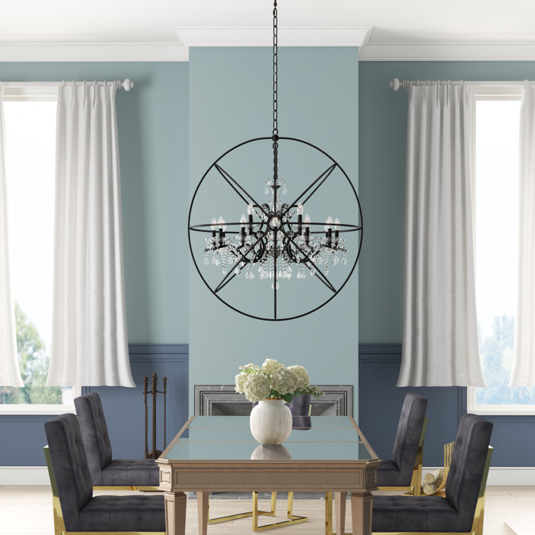 Geneva Polished Nickel 18-Light Globe Chandelier with Silver Shade Crystals