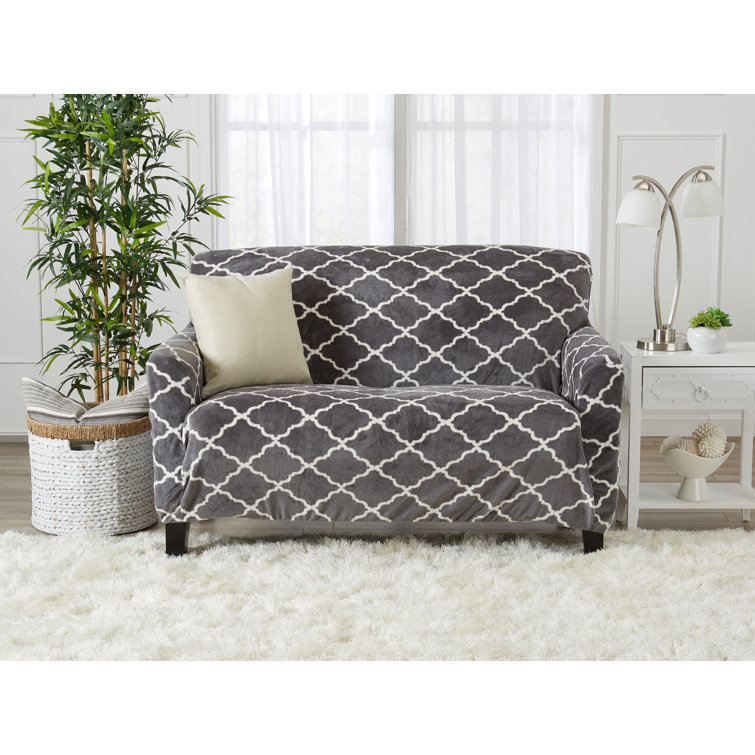 Gray Velvet Stretch Loveseat Slipcover