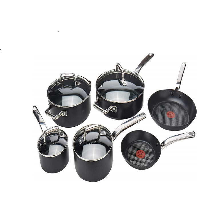 Black Nonstick Aluminum Cookware Set with Stainless Steel Handles, 10-Piece