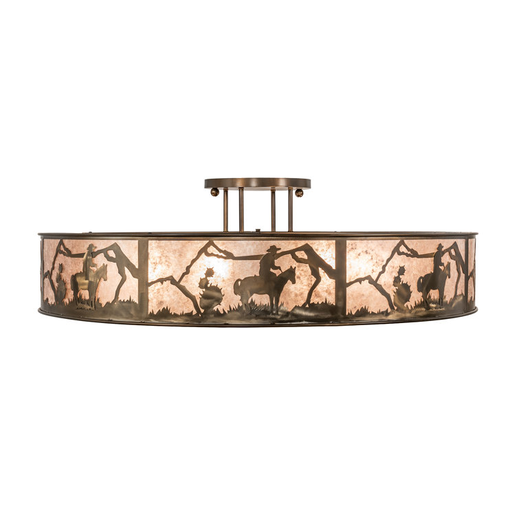 Antique Copper Cowboy 48" Silver Mica Drum Semi-Flush Mount