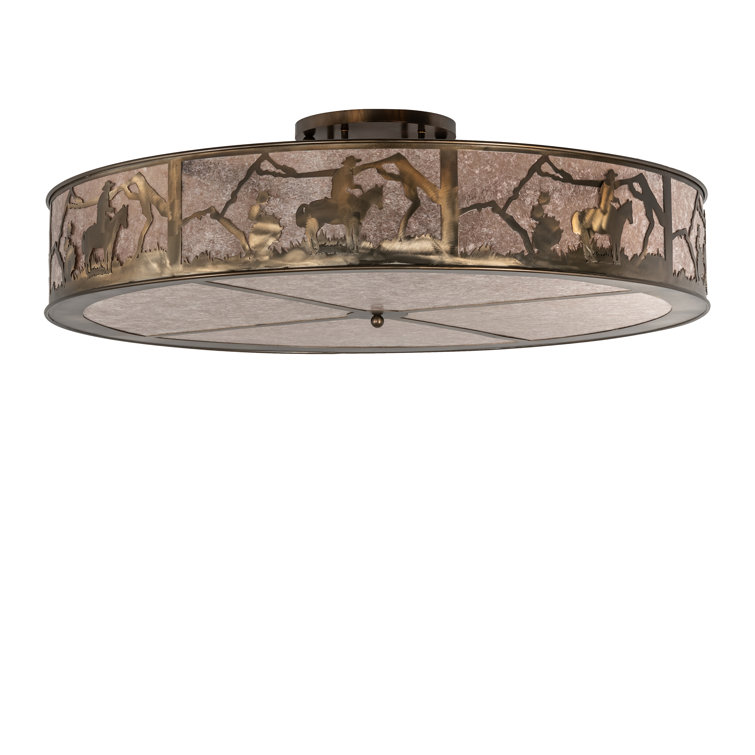 Antique Copper Cowboy 48" Silver Mica Drum Semi-Flush Mount