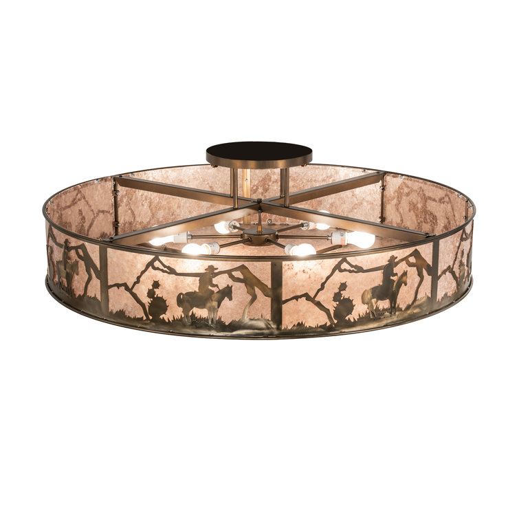 Antique Copper Cowboy 48" Silver Mica Drum Semi-Flush Mount