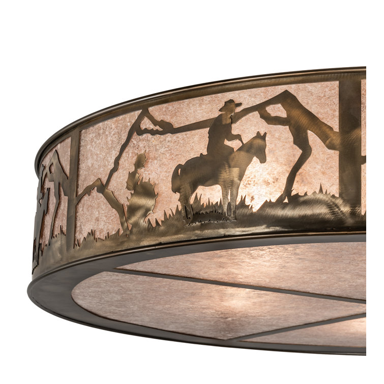 Antique Copper Cowboy 48" Silver Mica Drum Semi-Flush Mount