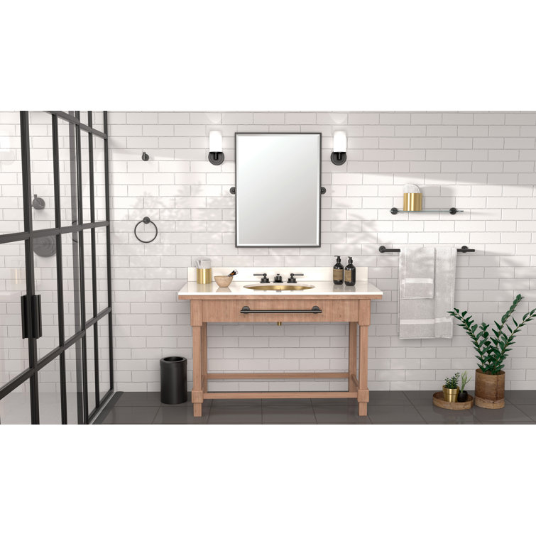 Elegant Latitude II Matte Black Metal Bathroom Vanity Mirror