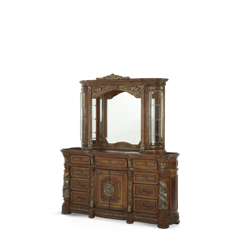 Villa Valencia Brown Traditional 75.5'' Dresser with Marble Accents