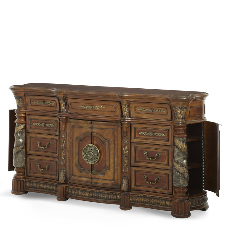 Villa Valencia Brown Traditional 75.5'' Dresser with Marble Accents