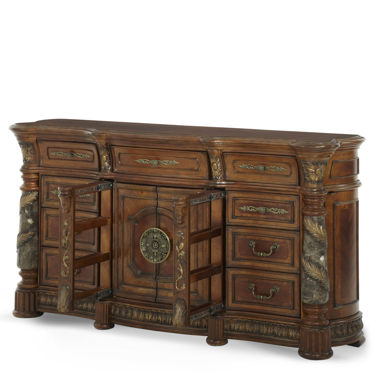 Villa Valencia Brown Traditional 75.5'' Dresser with Marble Accents