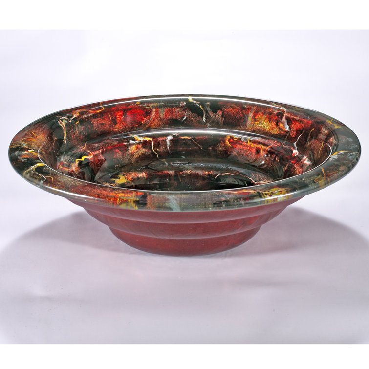20'' Marbled Black and Red Glass Vessel Sink
