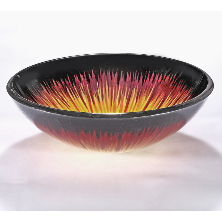 20'' Fiery Red and Black Glass Circular Bathroom Sink