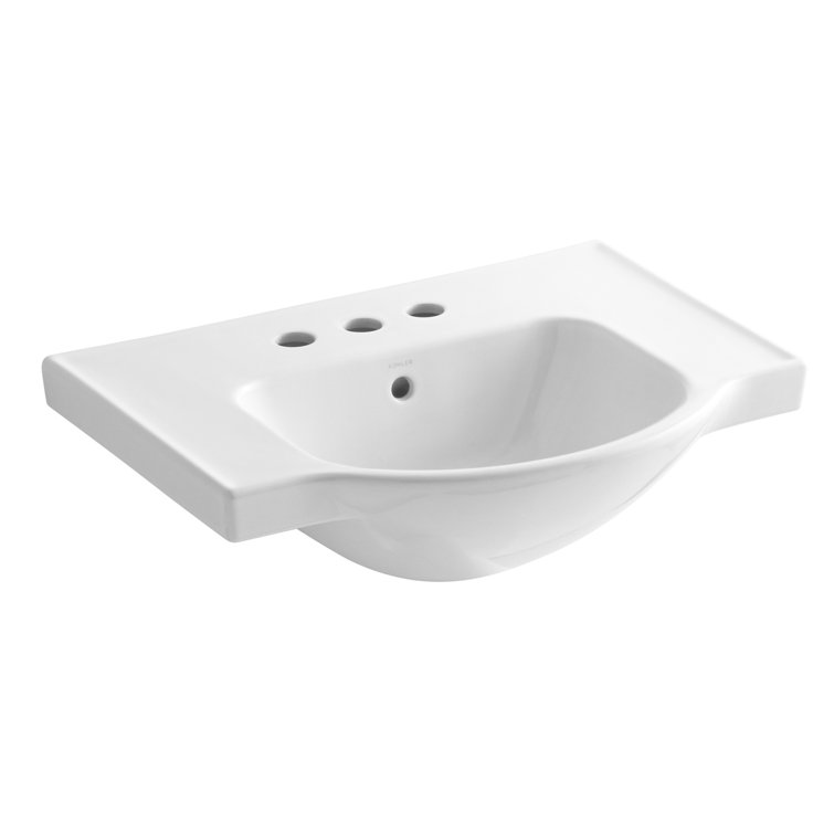 White Ceramic Pedestal Bathroom Sink with Overflow