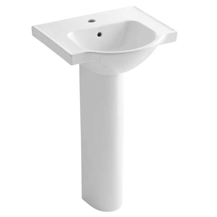 White Ceramic Pedestal Bathroom Sink with Single Faucet Hole