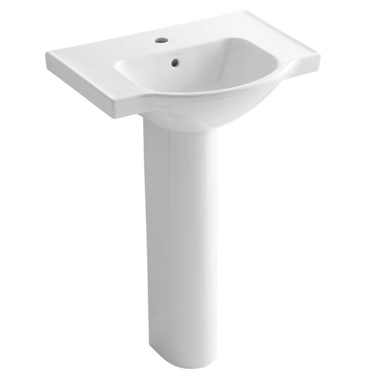 White Ceramic Pedestal Bathroom Sink with Overflow