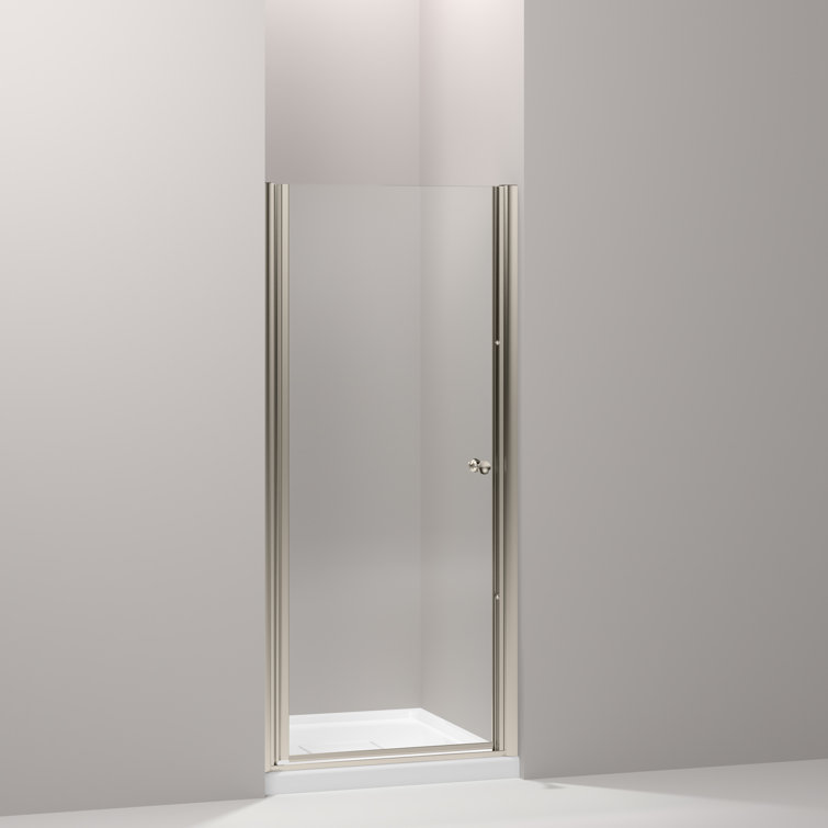 Bright Silver Frameless Pivot Shower Door with Crystal Clear Glass