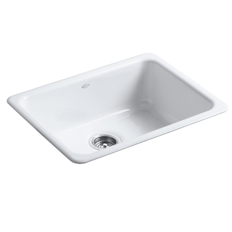 White Cast Iron Drop-In Single Bowl Kitchen Sink