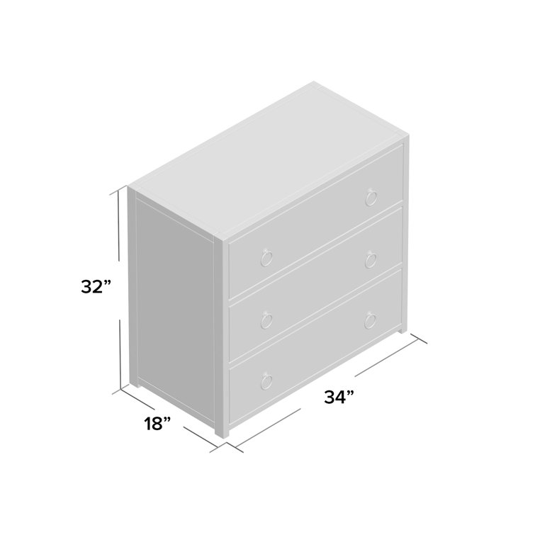 Elin Glam White 3-Drawer Dresser with Gold Metallic Hardware