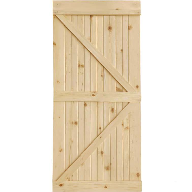84" Unfinished Knotty Pine Interior Barn Door with K-Bar Design