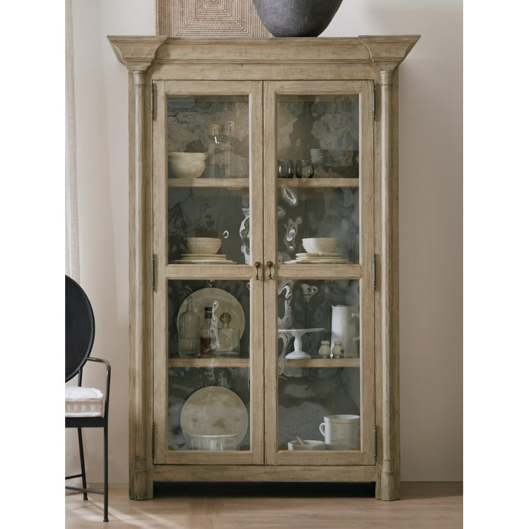 Beige Transitional Pine and Maple China Cabinet