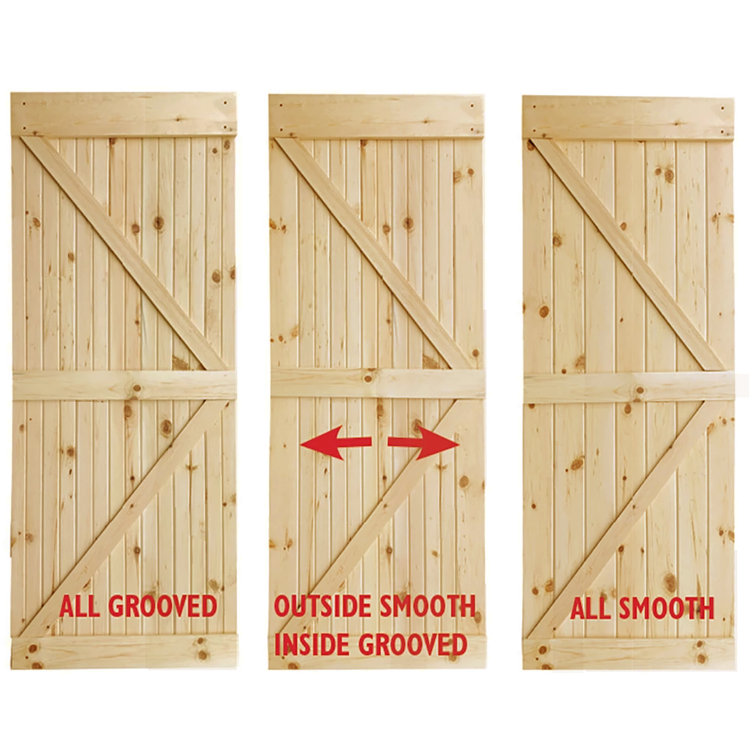 84" Unfinished Knotty Pine Interior Barn Door with K-Bar Design