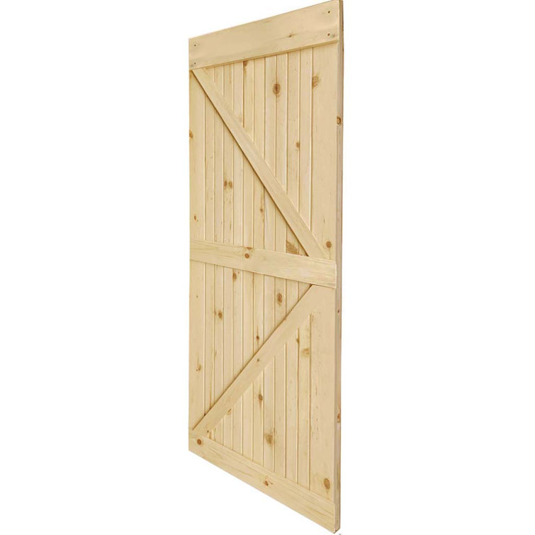 84" Unfinished Knotty Pine Interior Barn Door with K-Bar Design