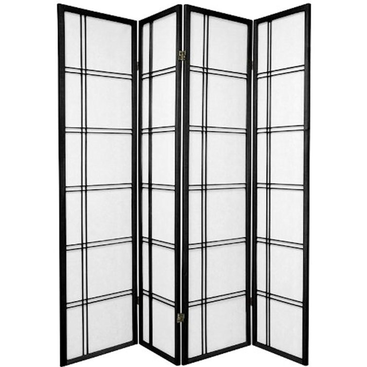Black Hardwood and Rice Paper 4-Panel Shoji Room Divider