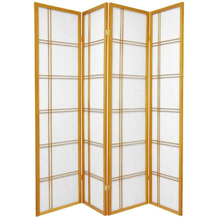 Natural Wood and Shoji Rice Paper 4-Panel Room Divider