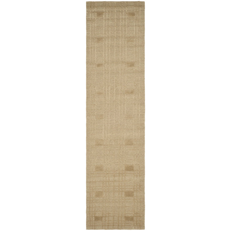Sand Geometric Hand-Knotted Wool and Silk Runner Rug