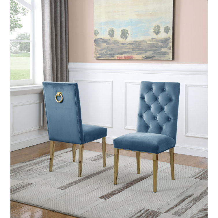 Black Velvet Tufted Side Chair with Gold Metal Legs