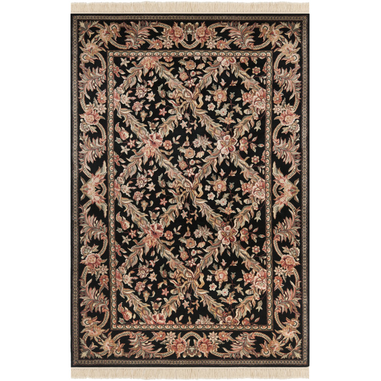 Elegant Kerman Black Wool 5' x 7' Hand-Knotted Area Rug