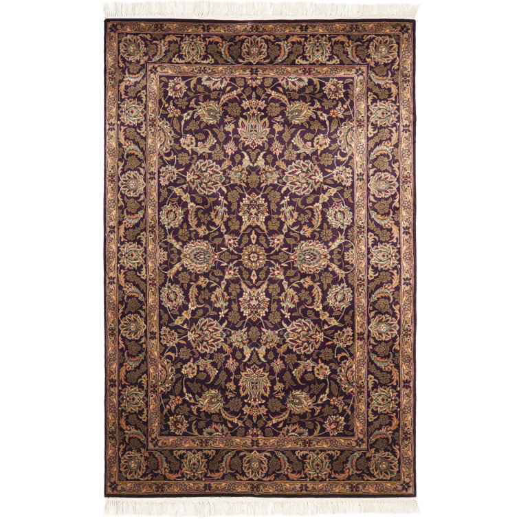 Hand-knotted Purple Wool Traditional Rectangular Rug 5' x 7'