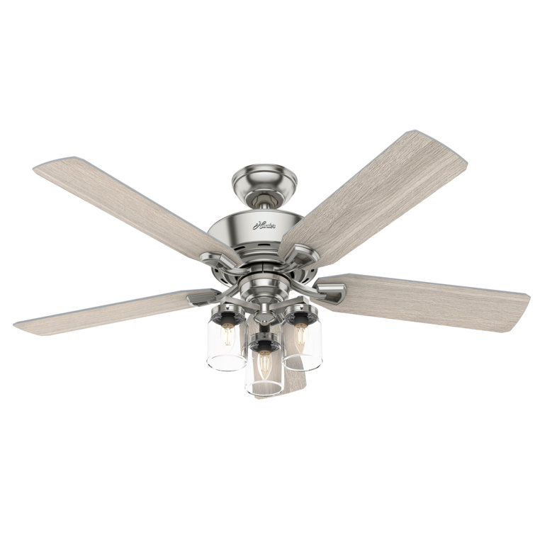 52" Devon Park Brushed Nickel Ceiling Fan with Rustic Wood Blades and LED Light