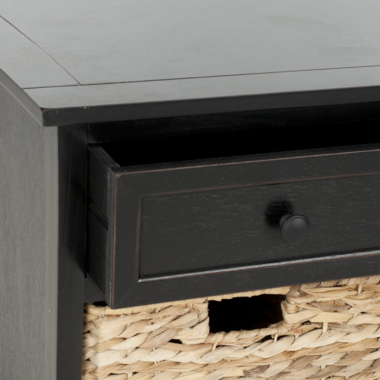 Transitional Gray Pine Wood Storage Bench with Wicker Baskets