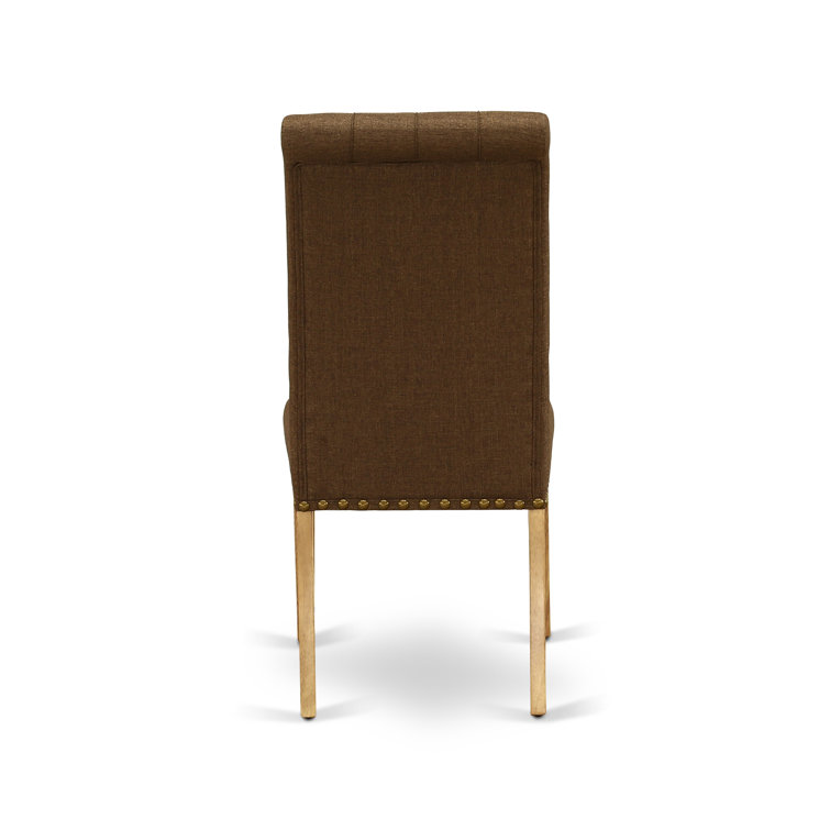 Oak Finish 5-Piece Dining Set with Dark Coffee Linen Chairs