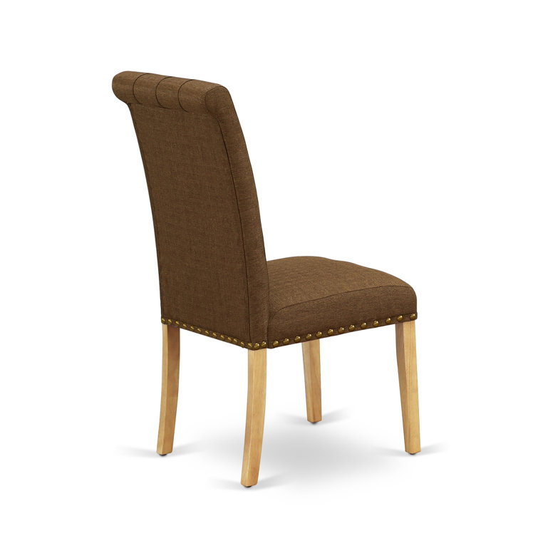 Oak Finish 5-Piece Dining Set with Dark Coffee Linen Chairs