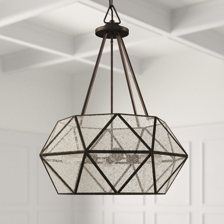 Tartan Geometric 20" Mercury Glass Pendant in Oiled Burnished Bronze