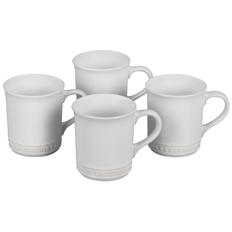 White Ceramic Mid Century Modern 4-Piece Mug Set