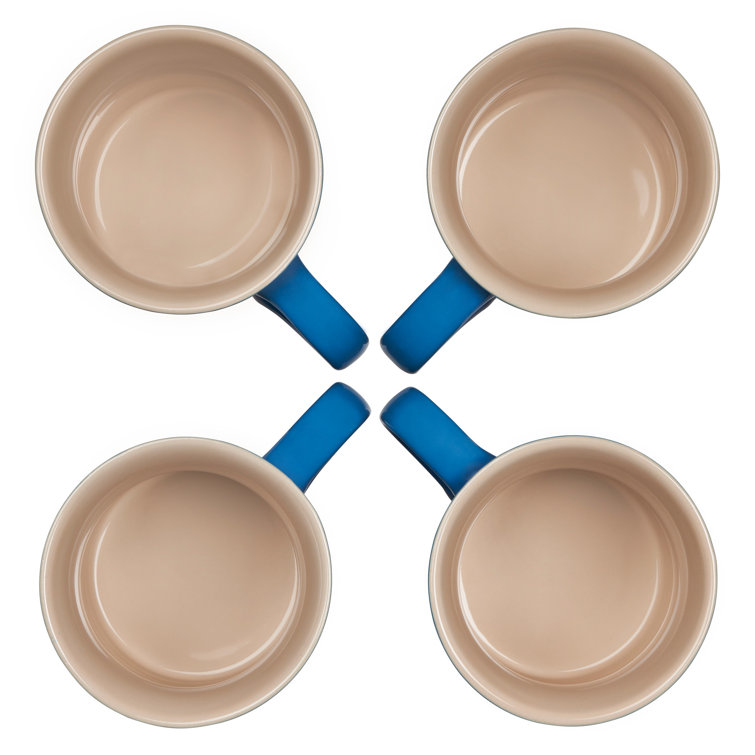 Marseille Blue Ceramic Round Mugs, Set of 4