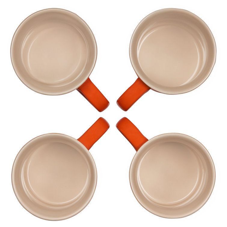 Flame Orange Ceramic Mid-Century Modern Mug Set of 4