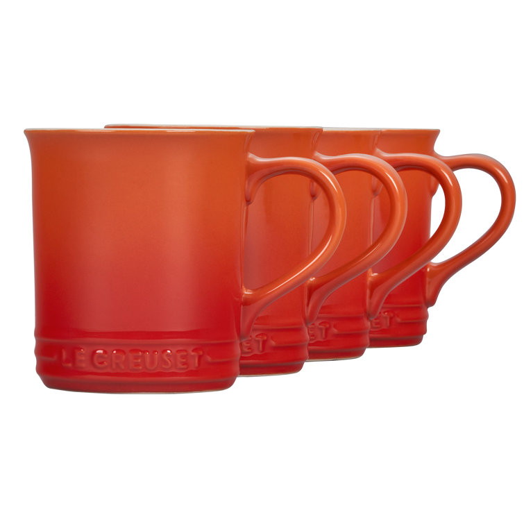 Flame Orange Ceramic Mid-Century Modern Mug Set of 4