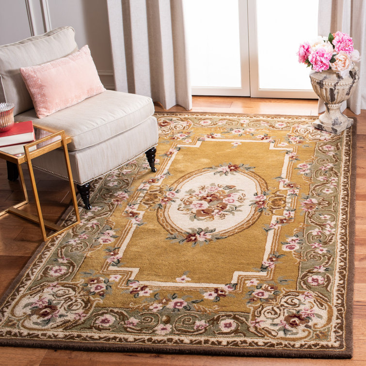 Ivory and Gold Hand-Tufted Wool Persian Area Rug