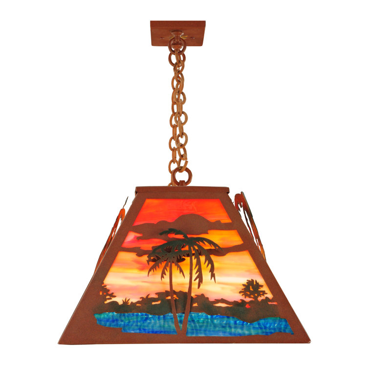 Sunset Scene Copper and Glass Island Pendant Light