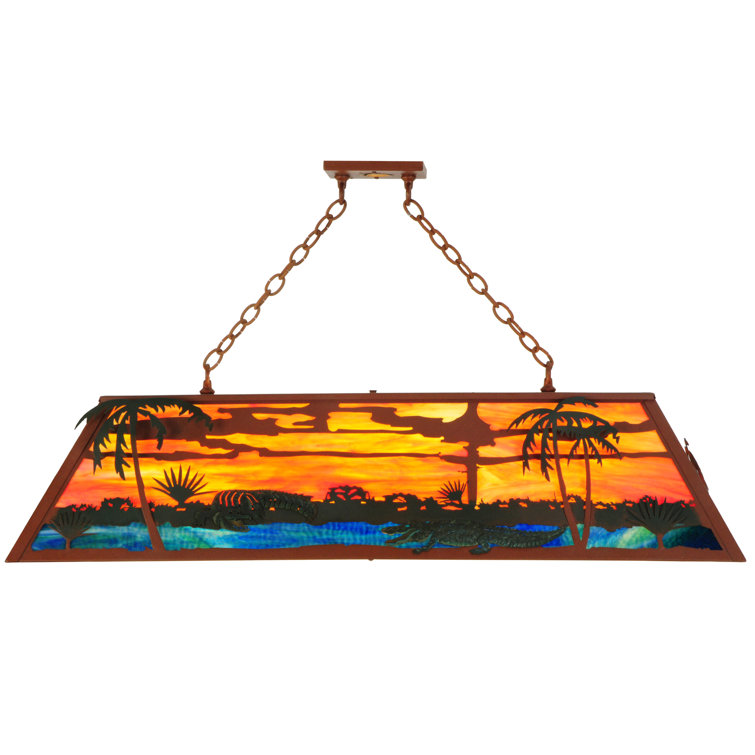 Sunset Scene Copper and Glass Island Pendant Light