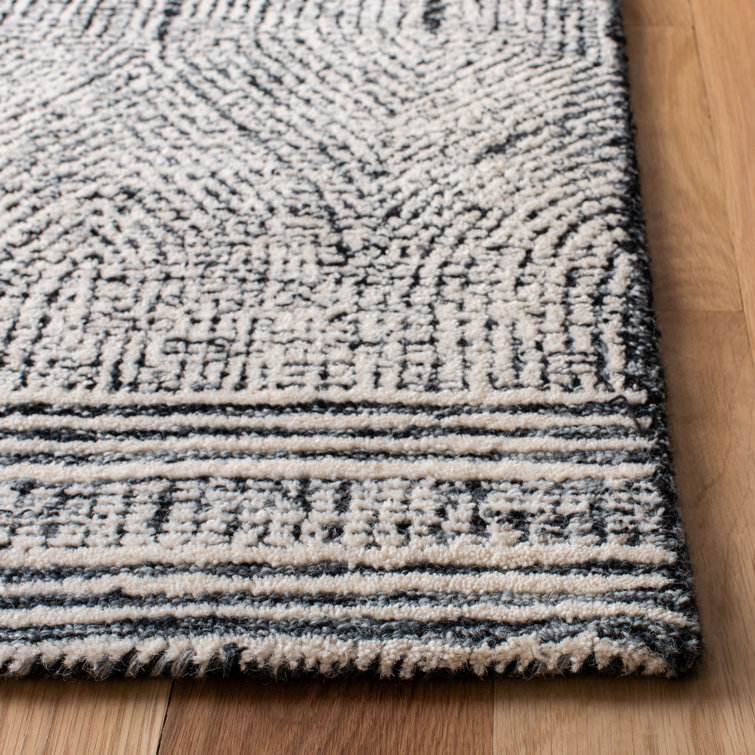 Handmade Ivory & Charcoal Wool Abstract Tufted Square Rug - 4'x4'