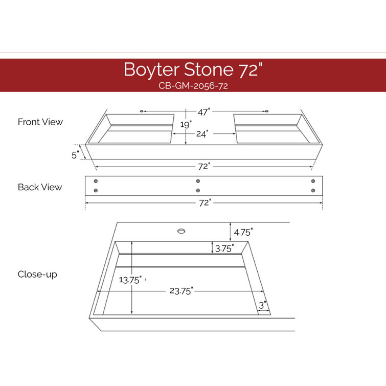 Juniper 72" Matte White Stone Wall-Mounted Double Basin Sink
